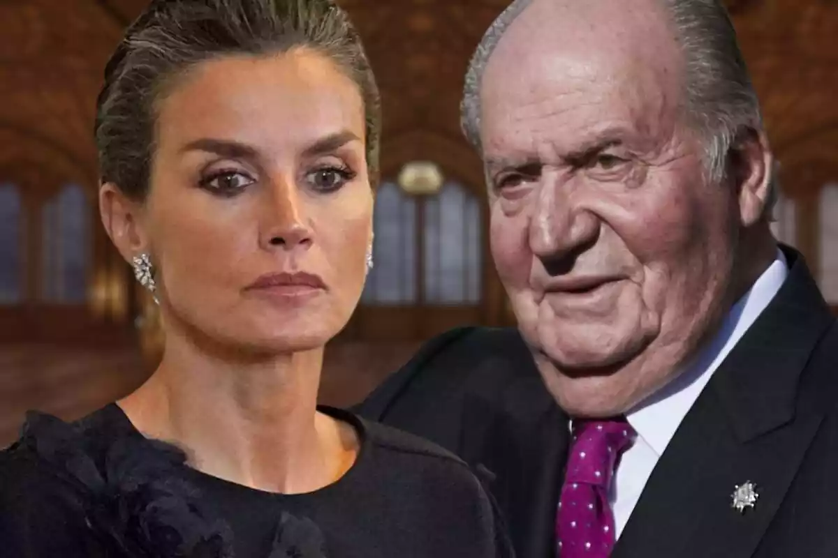 Fotomontaje de Letizia con cara muy seria y el rey Juan Carlos I