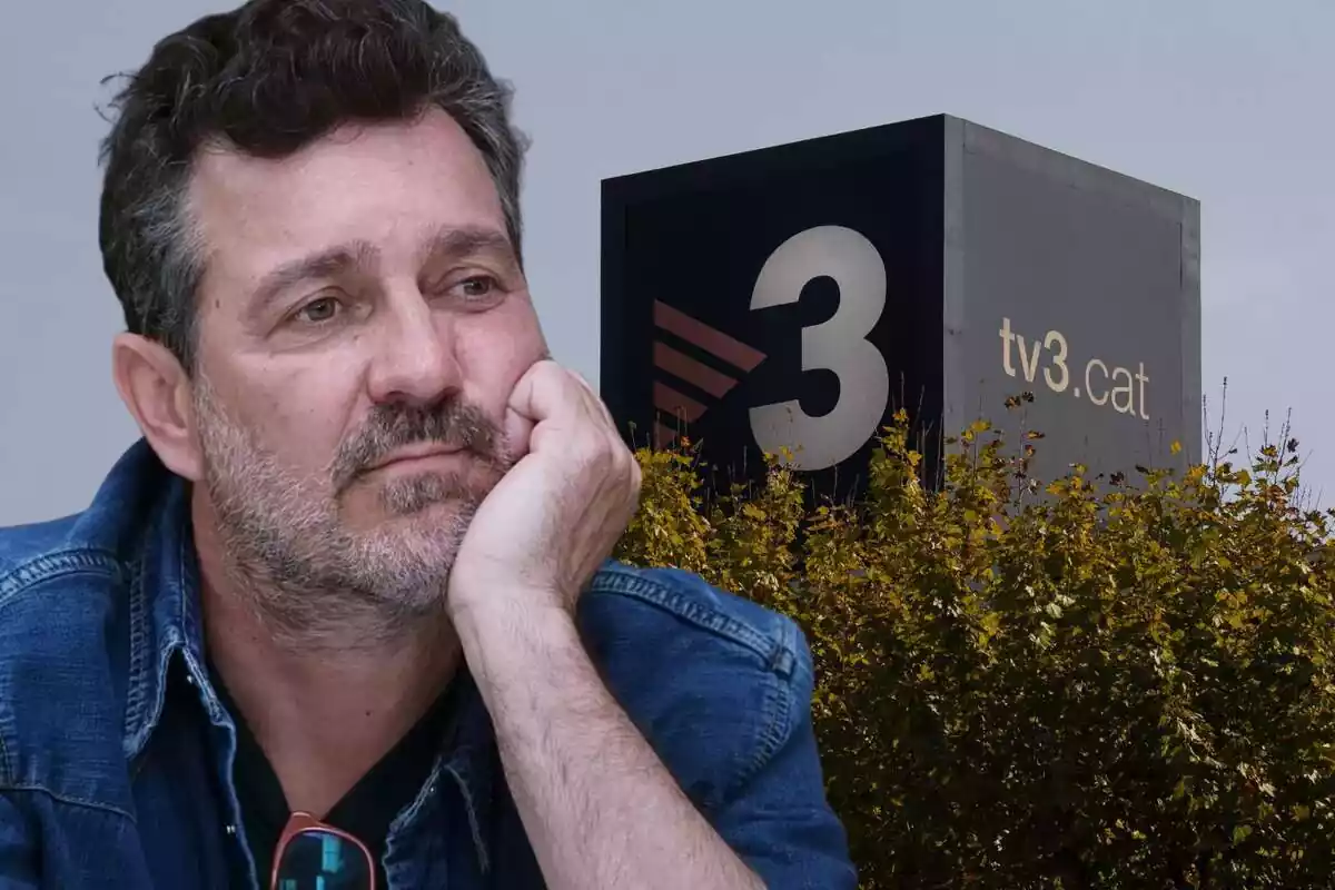 Fotomontaje de Marc Cartes, actor de 'Com si fos ahir', y las instalaciones de TV3 de fondo