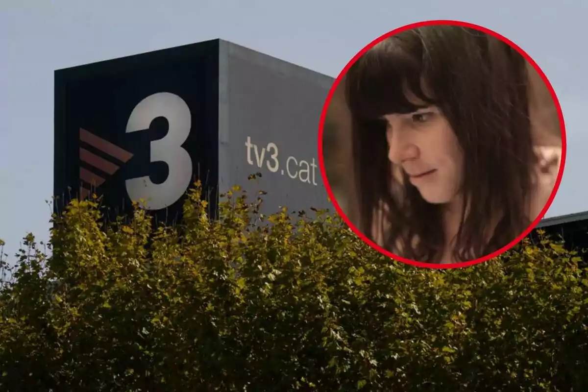 Edificio de TV3 con un círculo rojo que muestra a una mujer de cabello oscuro