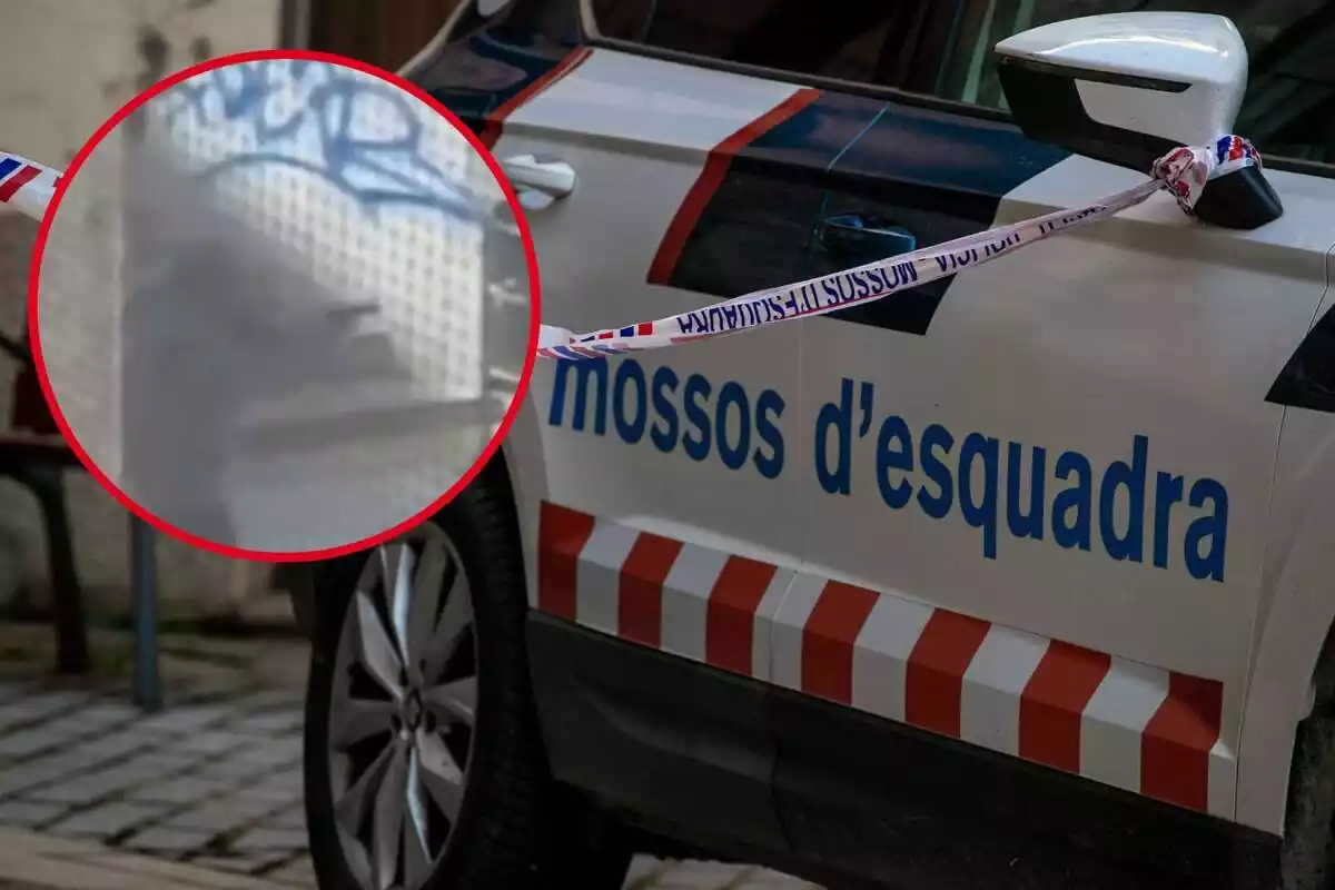 Imagen de un coche de los Mossos d'Esquadra con una foto del hombre que ha abierto fuego delante de una escuela en Badalona