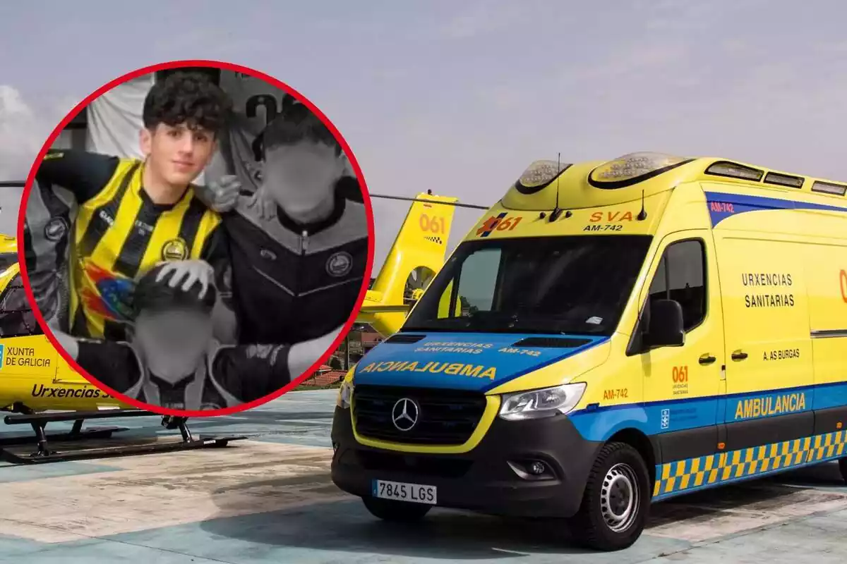 Fotomontaje del chico fallecido en Cantabria con la imagen de una ambulancia