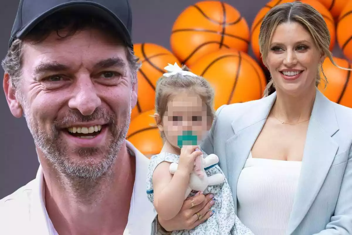 Fotomontaje de Pau Gasol con una imagen de su mujer y su hija