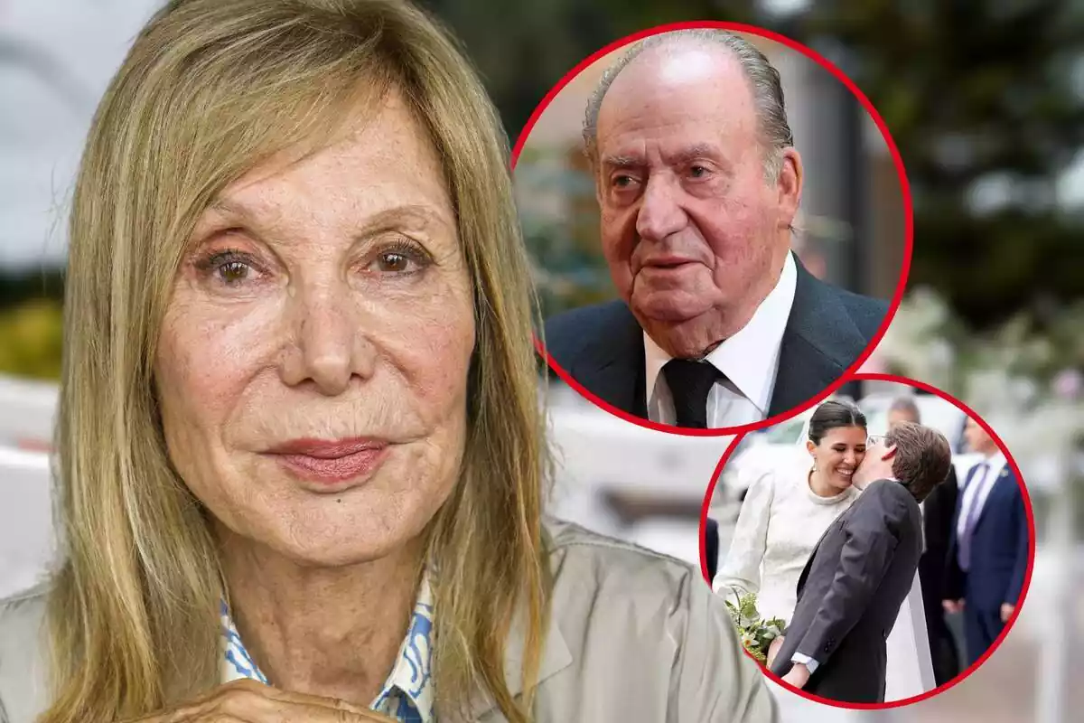 Fotomontaje de Pilar Eyre con una imagen del rey Juan Carlos y otra de Almeida con Teresa Urquijo