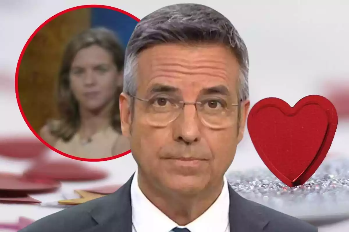 Fotomontaje con una imagen de fondo de un corazón y al frente Ramon Pellicer y una redonda roja con Lali Colomé de joven