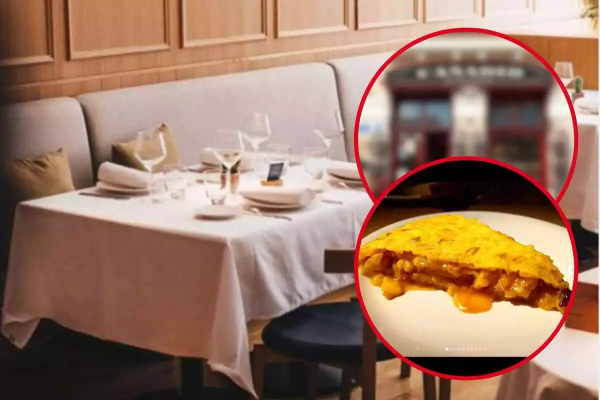 Fotomontaje con un fondo del restaurante Cañadío y dos fotos enmarcadas del restaurante y su tortilla