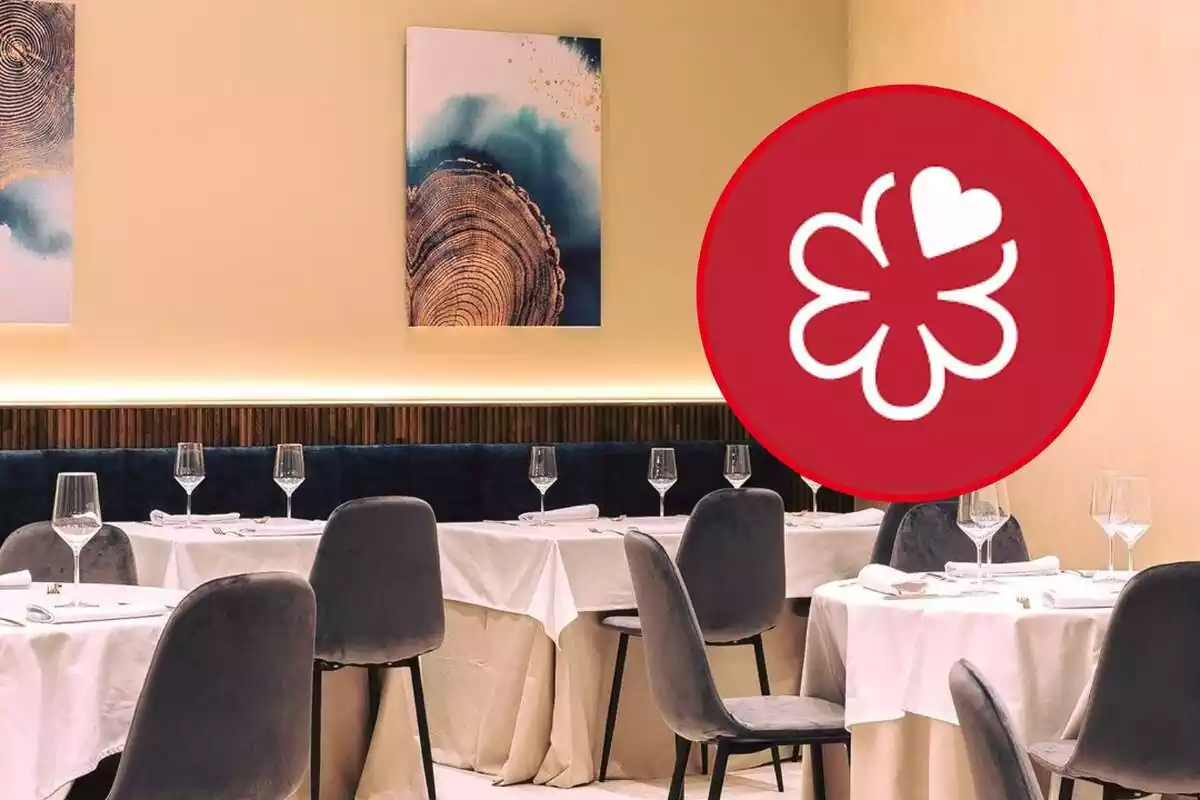 Montaje fotográfico entre una imagen de un restaurante y el signo de la guía michelin
