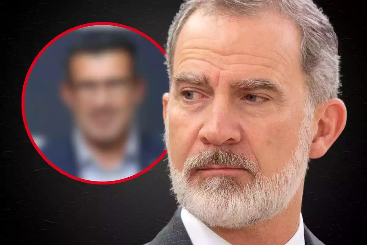 Fotomontaje del rey Felipe con una imagen borrosa de Luis Figo