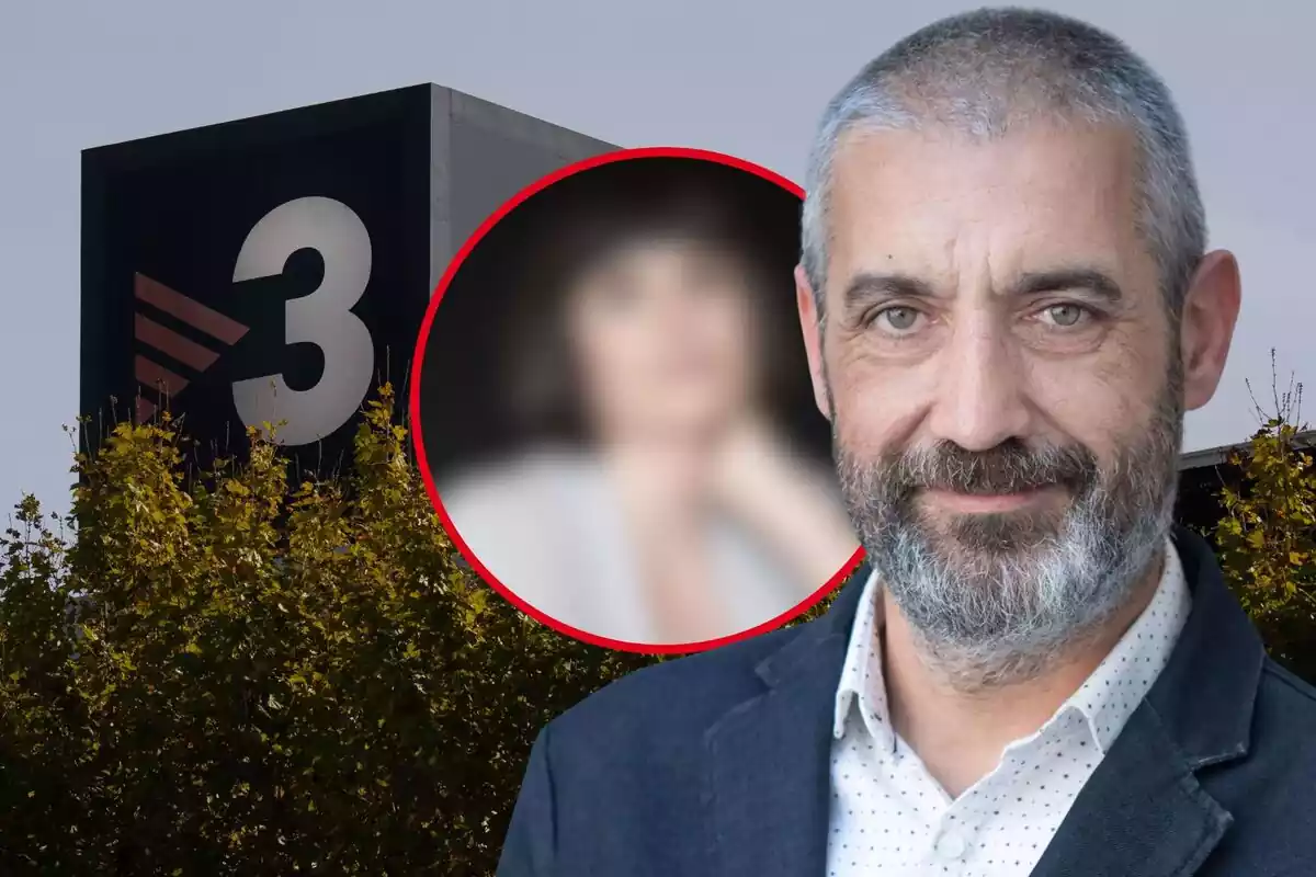 Fotomontaje de Roger de Gràcia con una imagen de Agnès Busquets borrosa y las instalaciones de TV3 de fondo