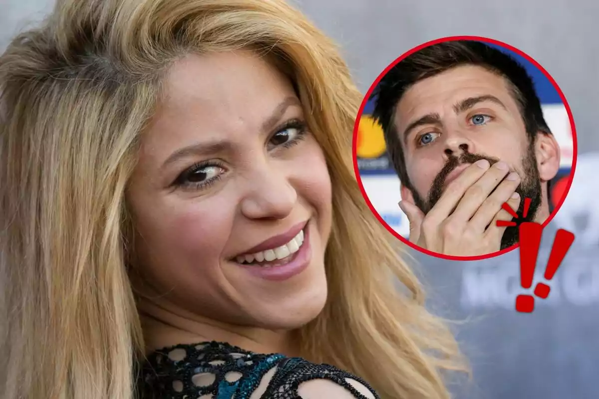 Una mujer sonriendo con un recuadro que muestra a un hombre con expresión pensativa.
