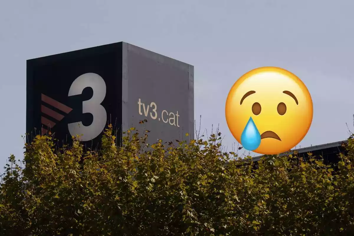 Fotomontaje de las instalaciones de TV3 con un emoticono llorando