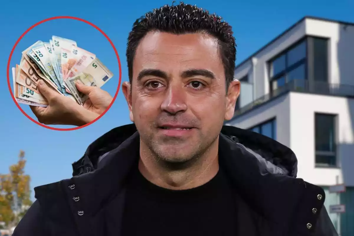 Fotomontaje de Xavi Hernández y una imagen de un fajo de billetes