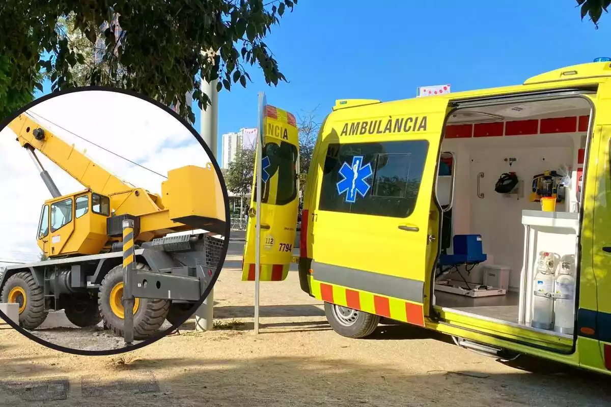 Fotomontaje de una ambulancia del SEM y de una grúa