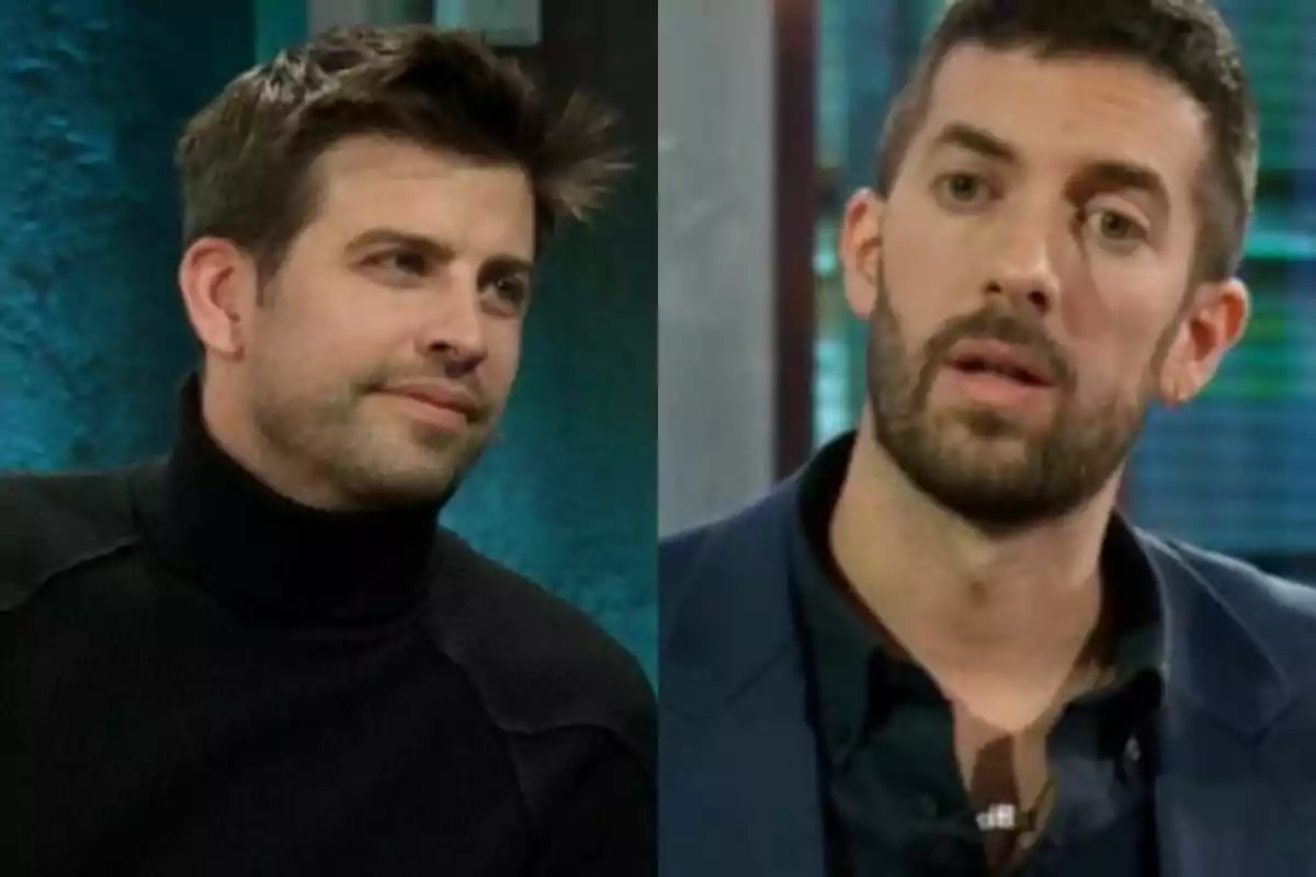 Gerard Piqué y David Broncano en La Revuelta, uno con suéter negro y el otro con chaqueta azul.