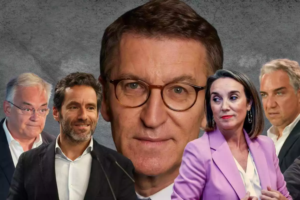 Montaje con los los políticos del PP Esteban González Pons, Borja Sémper, Alberto Núñez Feijóo, Cuca Gamarra y Elías Bendodo