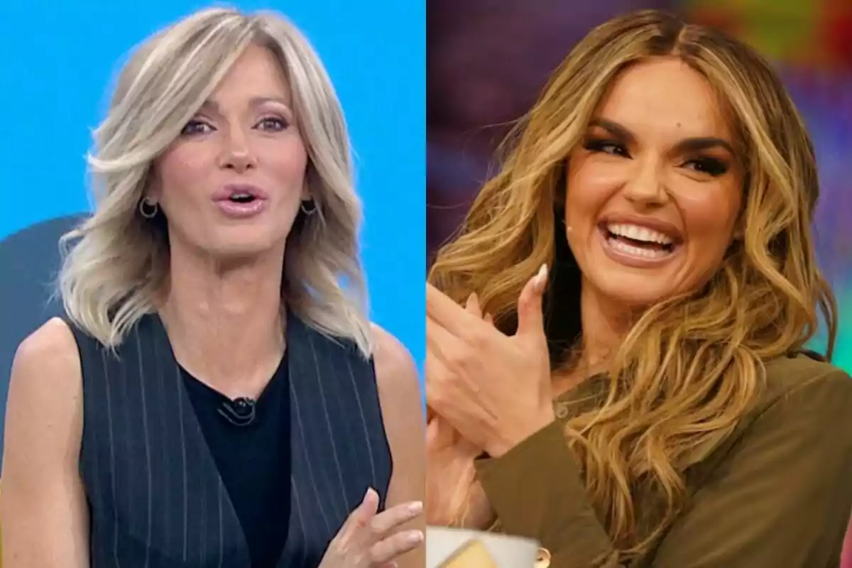 Susanna Griso y Melody sonrientes en un programa de televisión, una con cabello rubio corto y la otra con cabello largo y ondulado