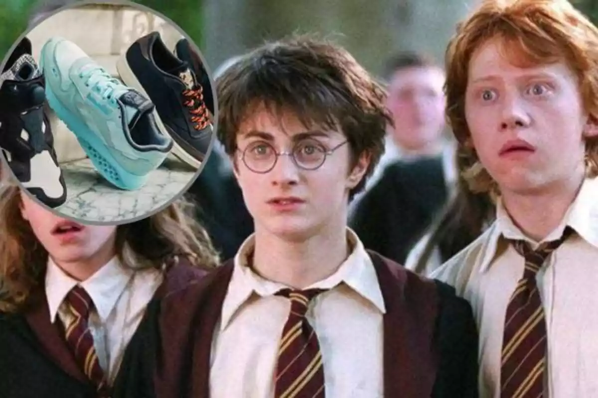 Grame de la película Harry Potter con los protagonistas poniendo cara de asustados