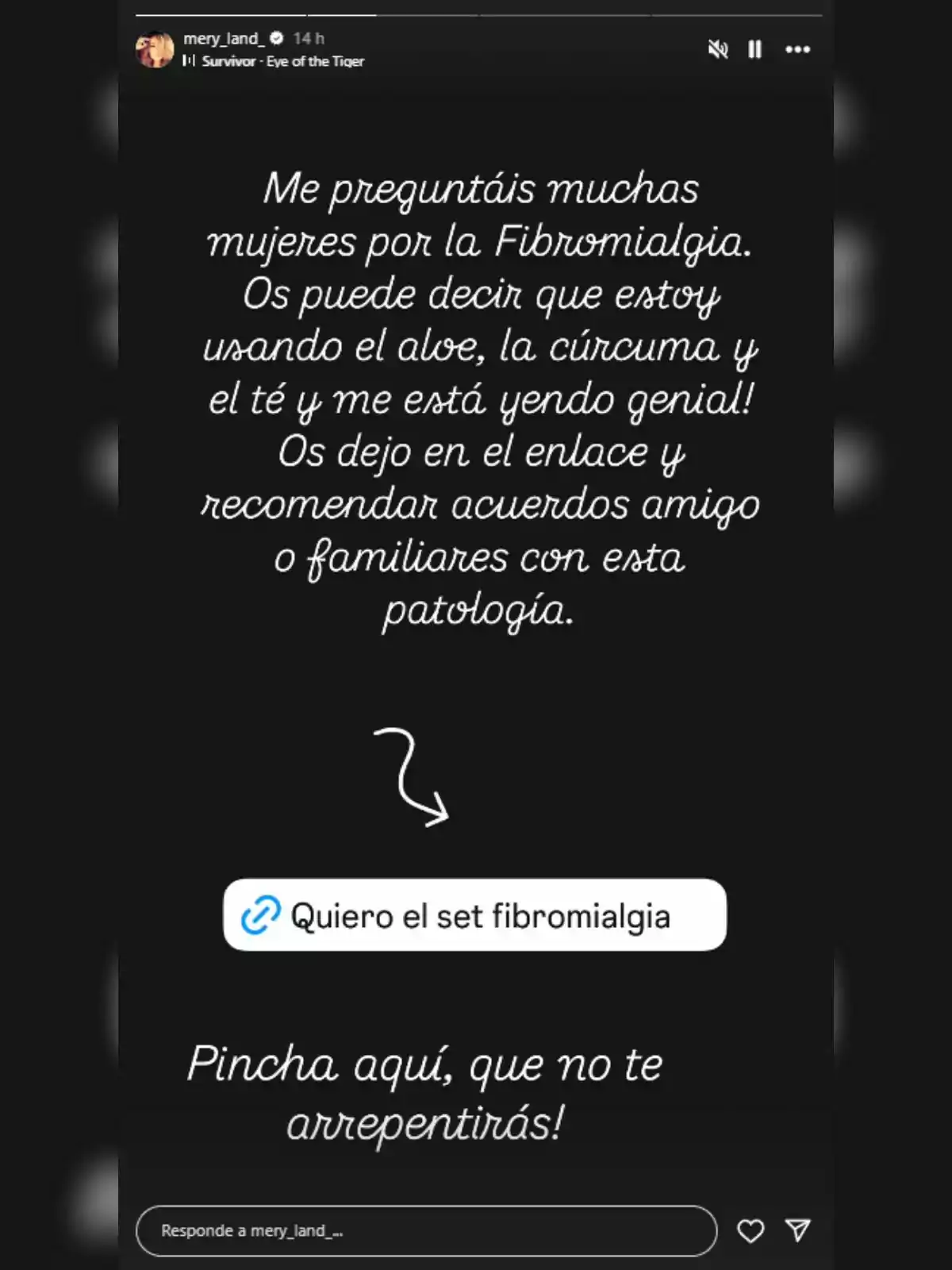 La imagen muestra un texto sobre el uso de aloe, cúrcuma y té para la fibromialgia, con un enlace para obtener un set relacionado y una invitación a hacer clic; ha sido compartida por María José Campanario. La imagen muestra un texto sobre el uso de aloe, cúrcuma y té para la fibromialgia, con un enlace para obtener un set relacionado y una invitación a hacer clic; ha sido compartida por María José Campanario.