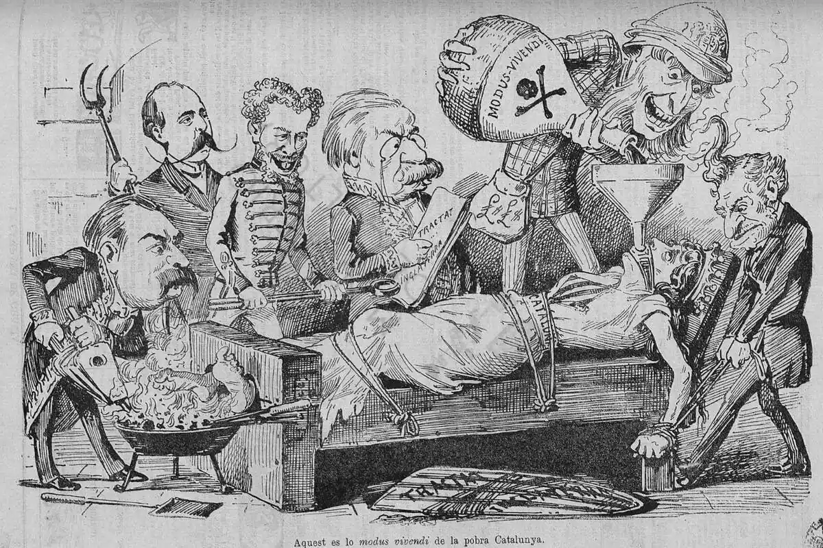 ilustración publicada en la revista “La Campana de Gracia” sobre el conflicto de las Islas Carolinas con Alemania. Noviembre de 1885 ilustración publicada en la revista “La Campana de Gracia” sobre el conflicto de las Islas Carolinas con Alemania. Noviembre de 1885