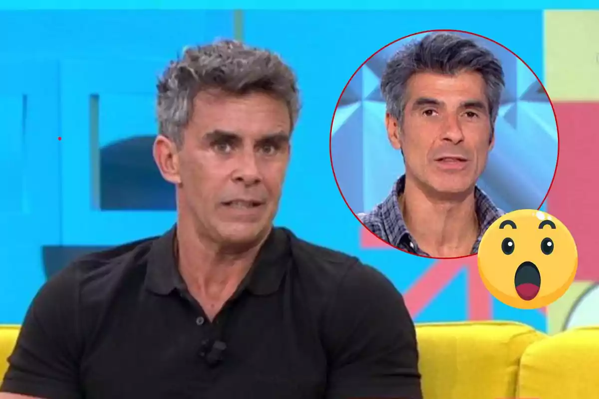 Alonso Caparrós de cabello canoso en un programa de televisión con una imagen insertada de Jorge Fernández y un emoji sorprendido.