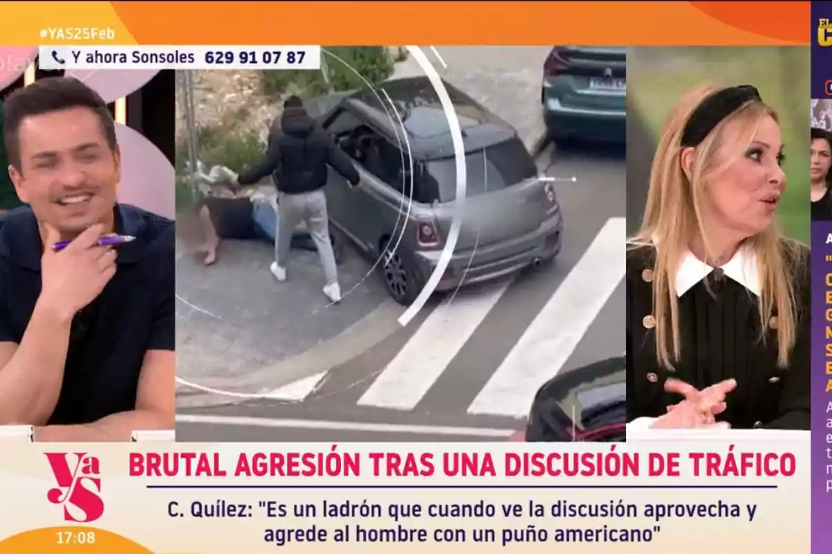 'Y ahora Sonsoles' muestra una discusión sobre un incidente de tráfico, con imágenes de una agresión y comentarios de Ana Obregón. 'Y ahora Sonsoles' muestra una discusión sobre un incidente de tráfico, con imágenes de una agresión y comentarios de Ana Obregón.