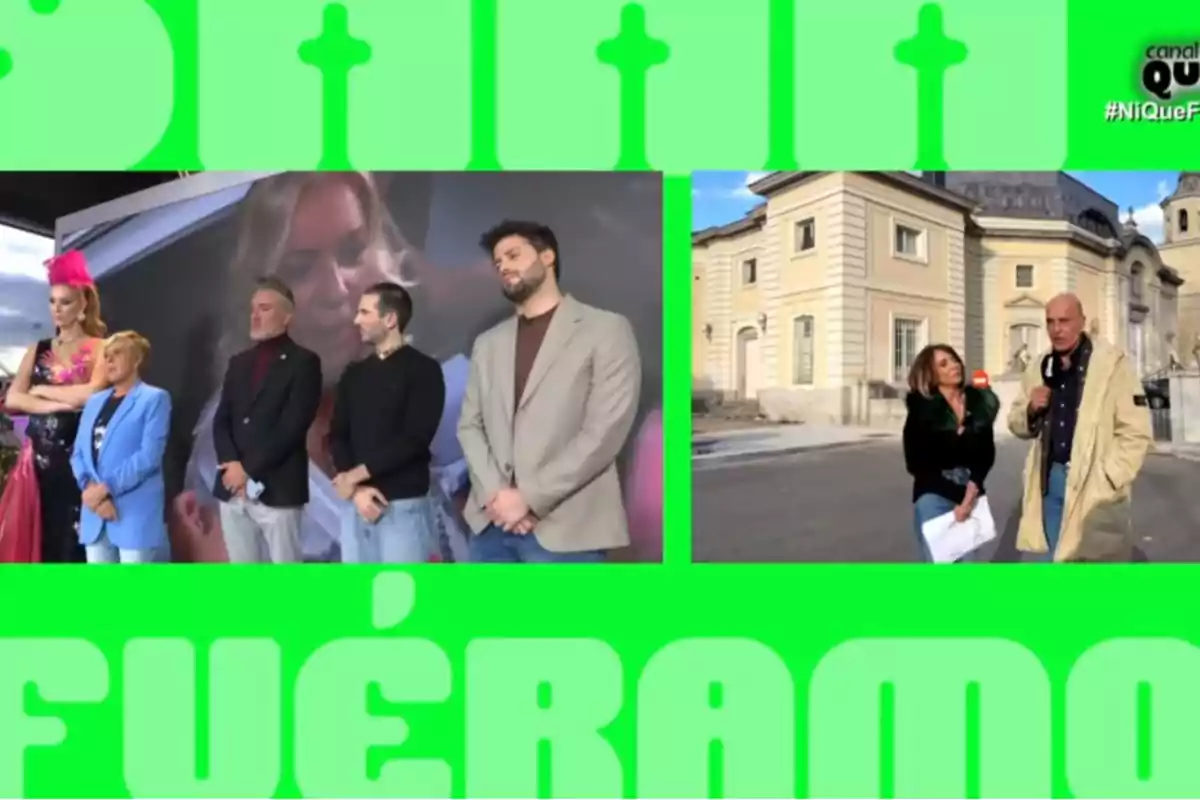 Un grupo de personas posando frente a una pantalla grande con una imagen de fondo y dos personas más en un entorno exterior con un edificio detrás, todo enmarcado por un diseño gráfico verde brillante. Un grupo de personas posando frente a una pantalla grande con una imagen de fondo y dos personas más en un entorno exterior con un edificio detrás, todo enmarcado por un diseño gráfico verde brillante.