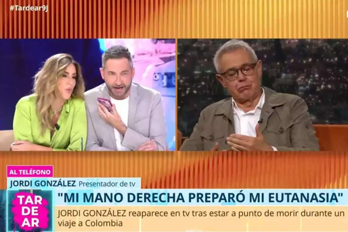 Frank Blanco y Verónica Dulanto conversan con Jordi González mayor a través de una videollamada en un programa de televisión, con gráficos y textos informativos en la pantalla. Frank Blanco y Verónica Dulanto conversan con Jordi González mayor a través de una videollamada en un programa de televisión, con gráficos y textos informativos en la pantalla.