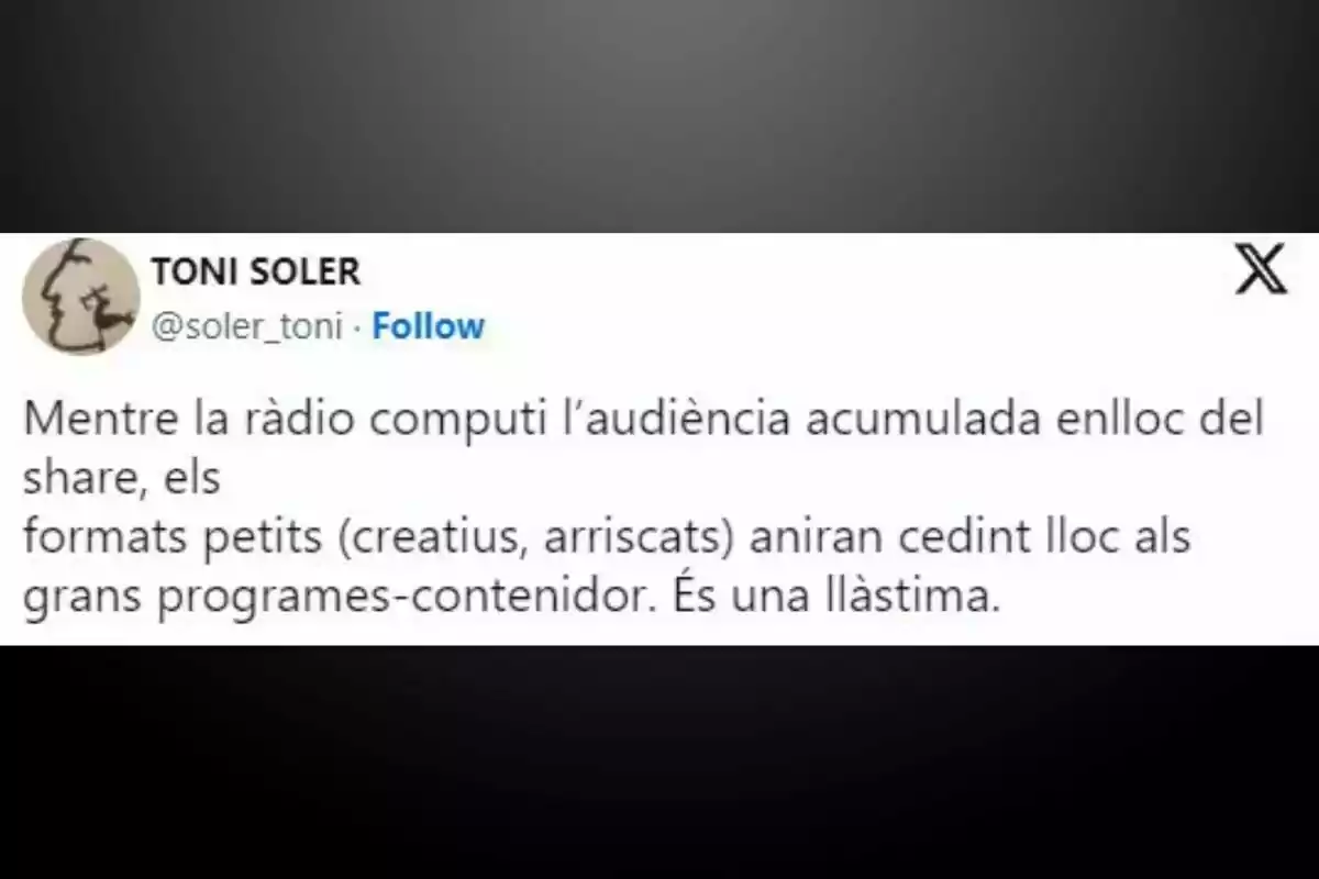 Imagen de un tuit de Toni Soler Imagen de un tuit de Toni Soler