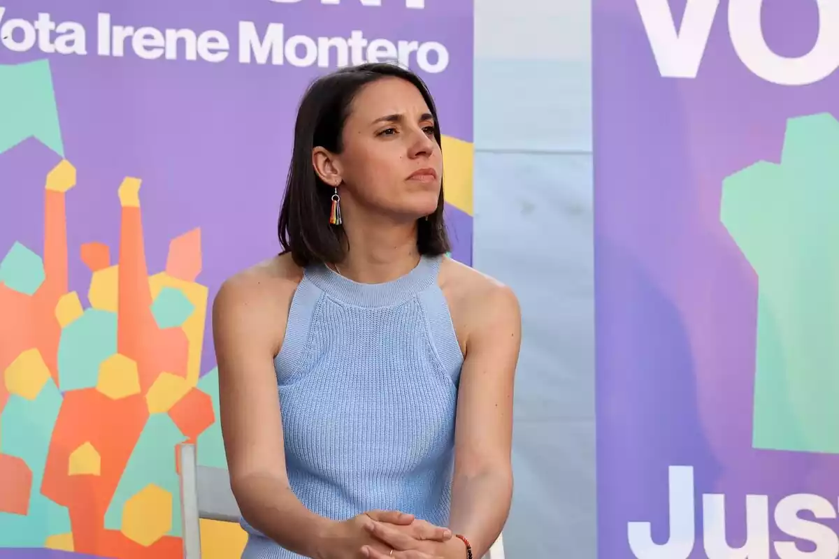 La candidata de Podemos a las elecciones europeas, Irene Montero, durante un acto de campaña del partido, en la Plaça Santa Pagesa, a 28 de mayo de 2024, en Palma de Mallorca