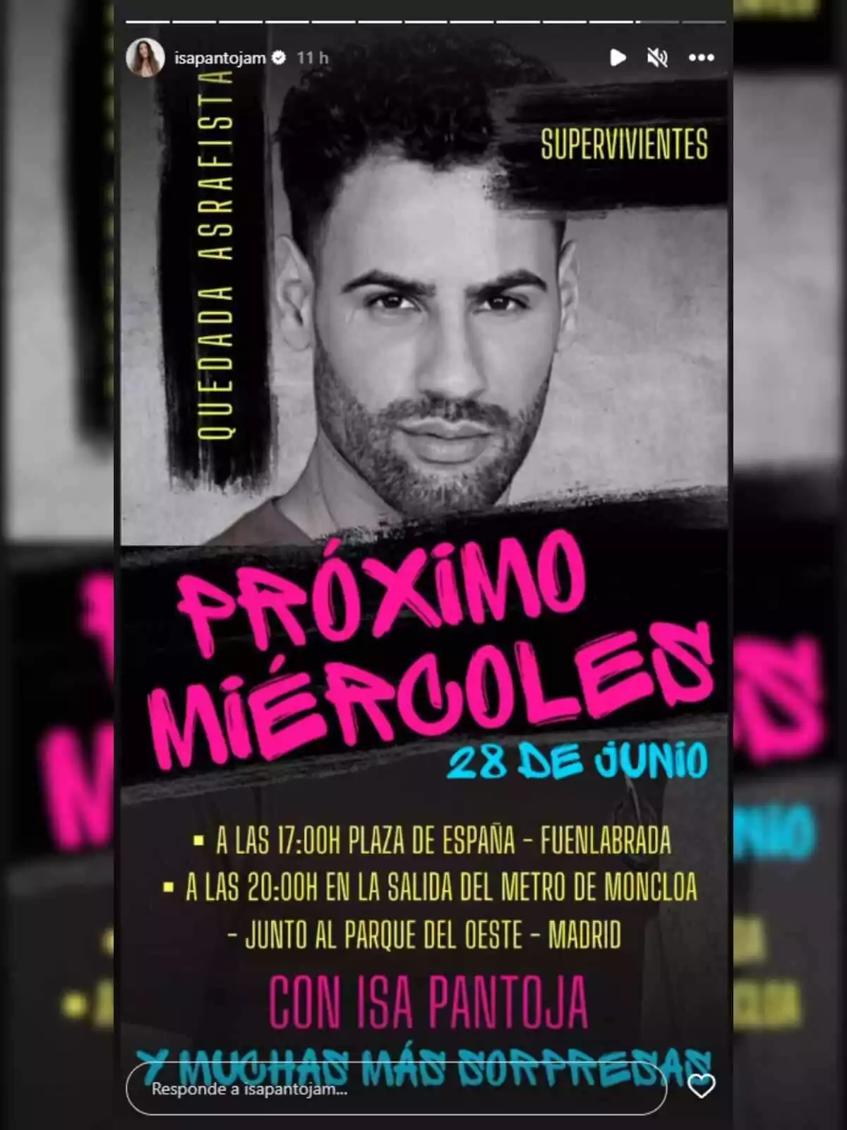 Storie de Isa Pantoja en Instagram de un cartel de una quedada de apoyo a Asraf Beno el 26 de junio de 2022 Storie de Isa Pantoja en Instagram de un cartel de una quedada de apoyo a Asraf Beno el 26 de junio de 2022