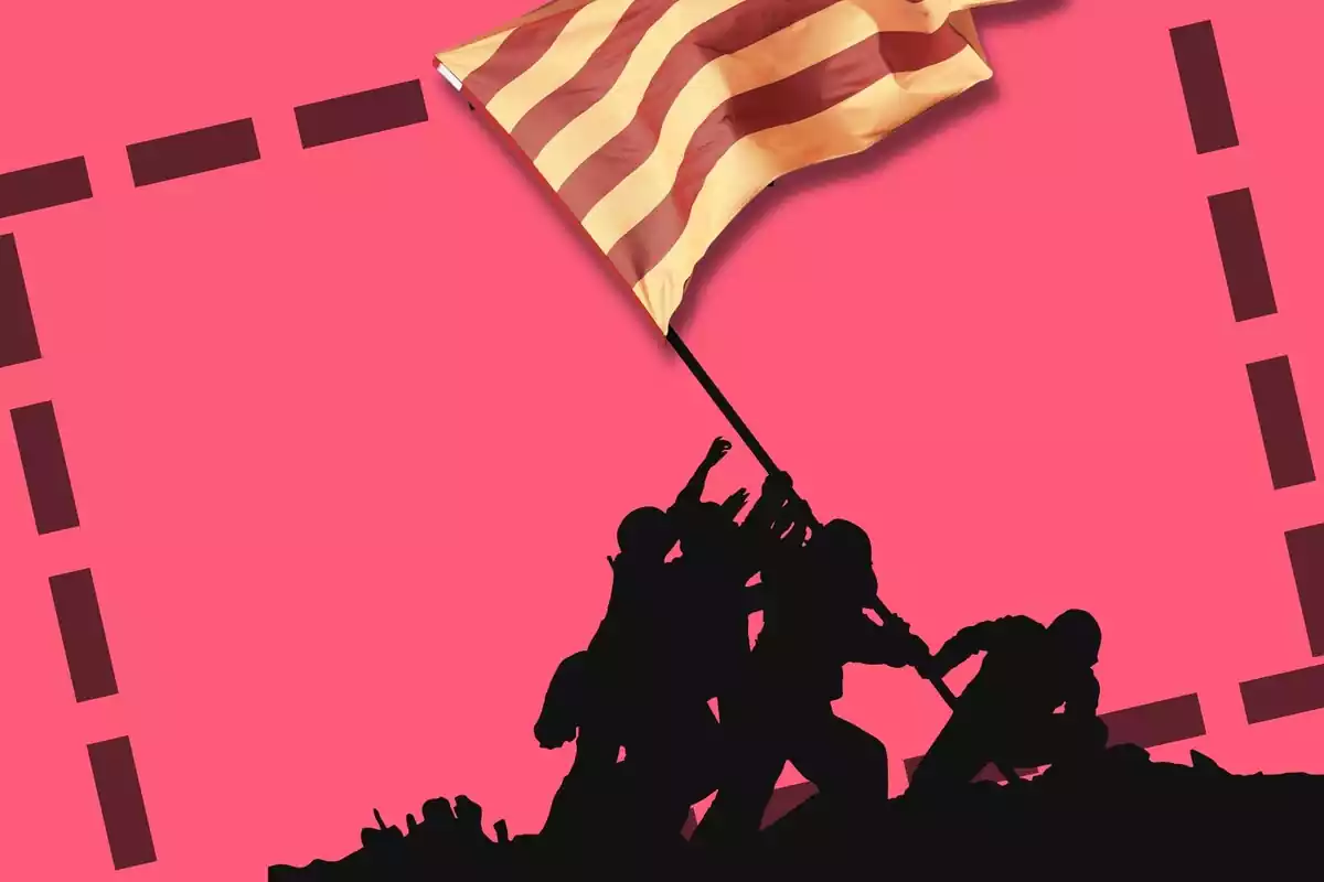 Imagen de los soldados de iwo jima con la bandera catalana
