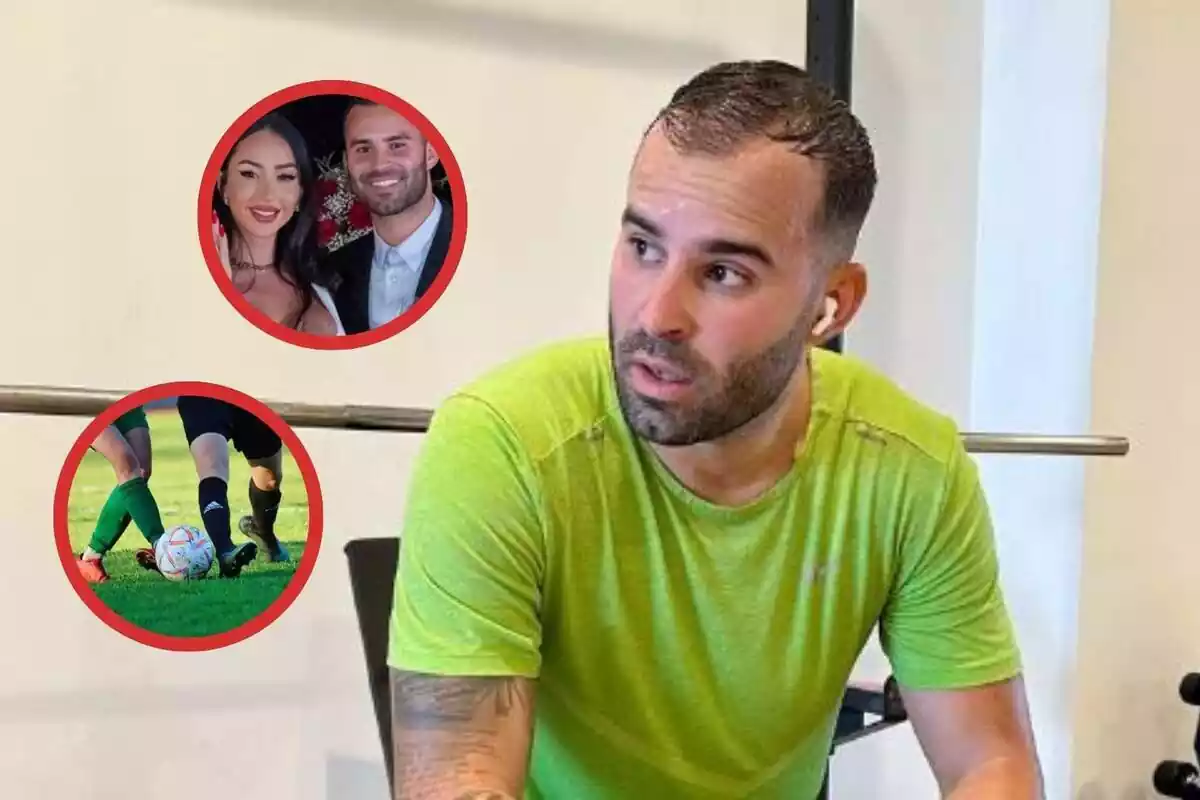 Jesé Rodriguez y a su lado una imagen con Aurah Ruiz y otra de dos personas jugando a futbol