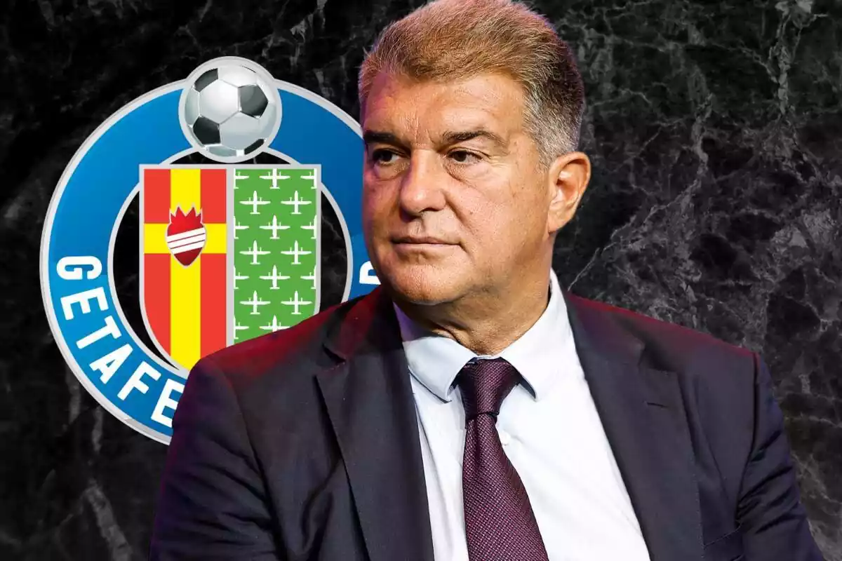 Montaje de Joan Laporta con el escudo del Getafe