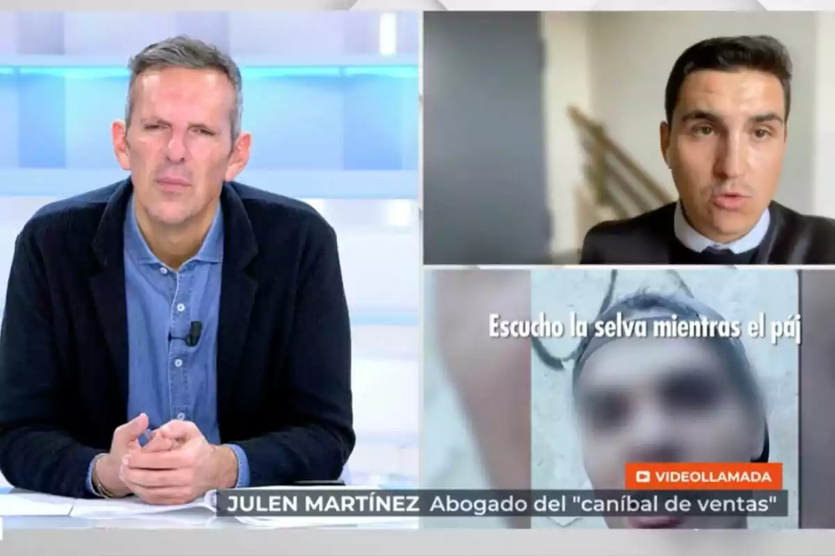 Joaquín Prat está en Vamos a ver mientras en la pantalla se muestra una videollamada con dos personas, una de ellas identificada como Julen Martínez, abogado del Joaquín Prat está en Vamos a ver mientras en la pantalla se muestra una videollamada con dos personas, una de ellas identificada como Julen Martínez, abogado del