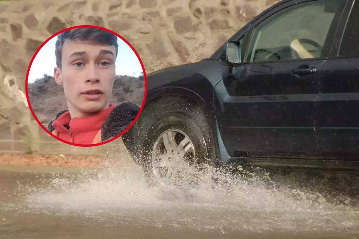 Montaje donde aparece un coche atascado por la lluvia y una imagen de Jorge Rey