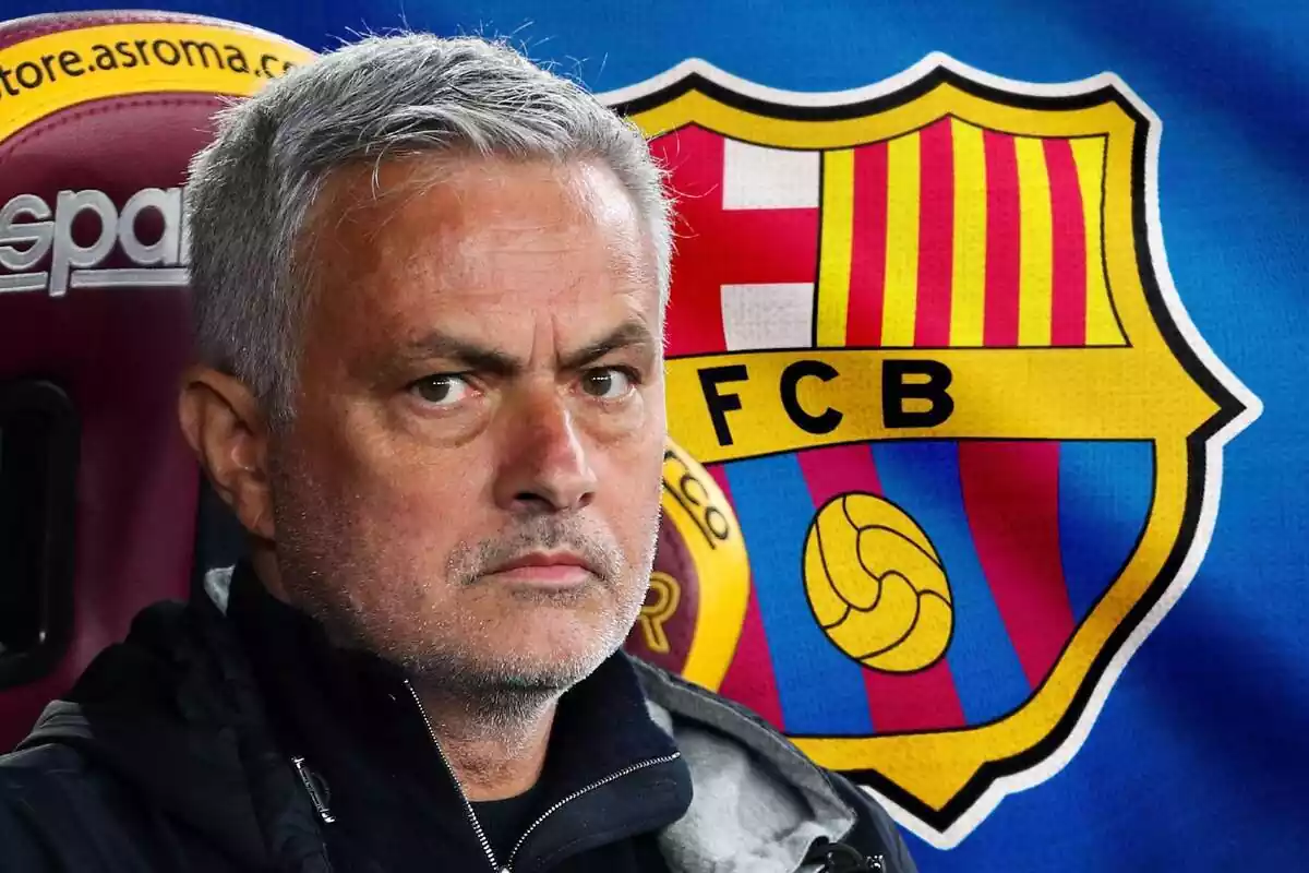 Montaje de Mourinho con escudo del FC Barcelona