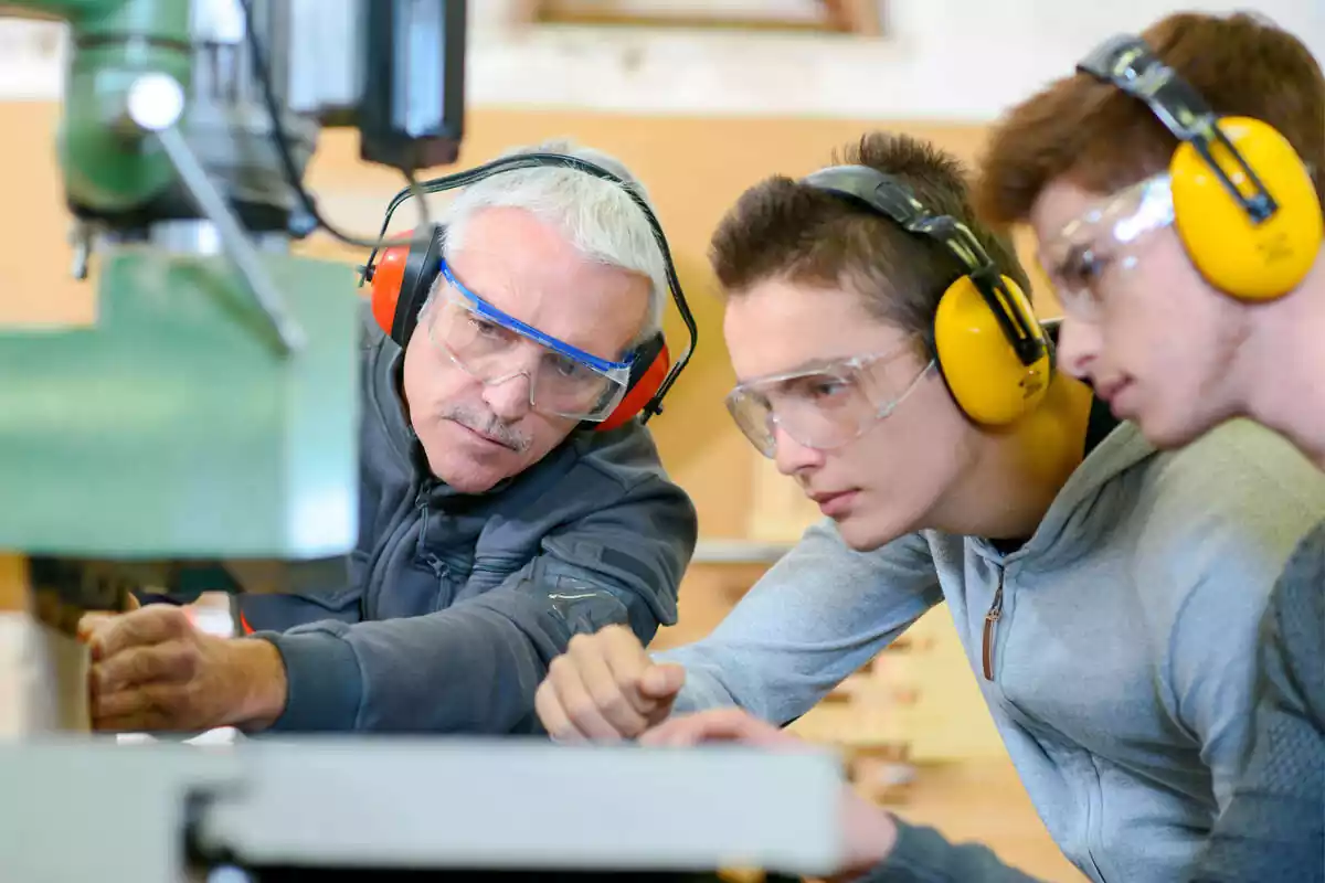 Jóvenes recibiendo una formación en un taller