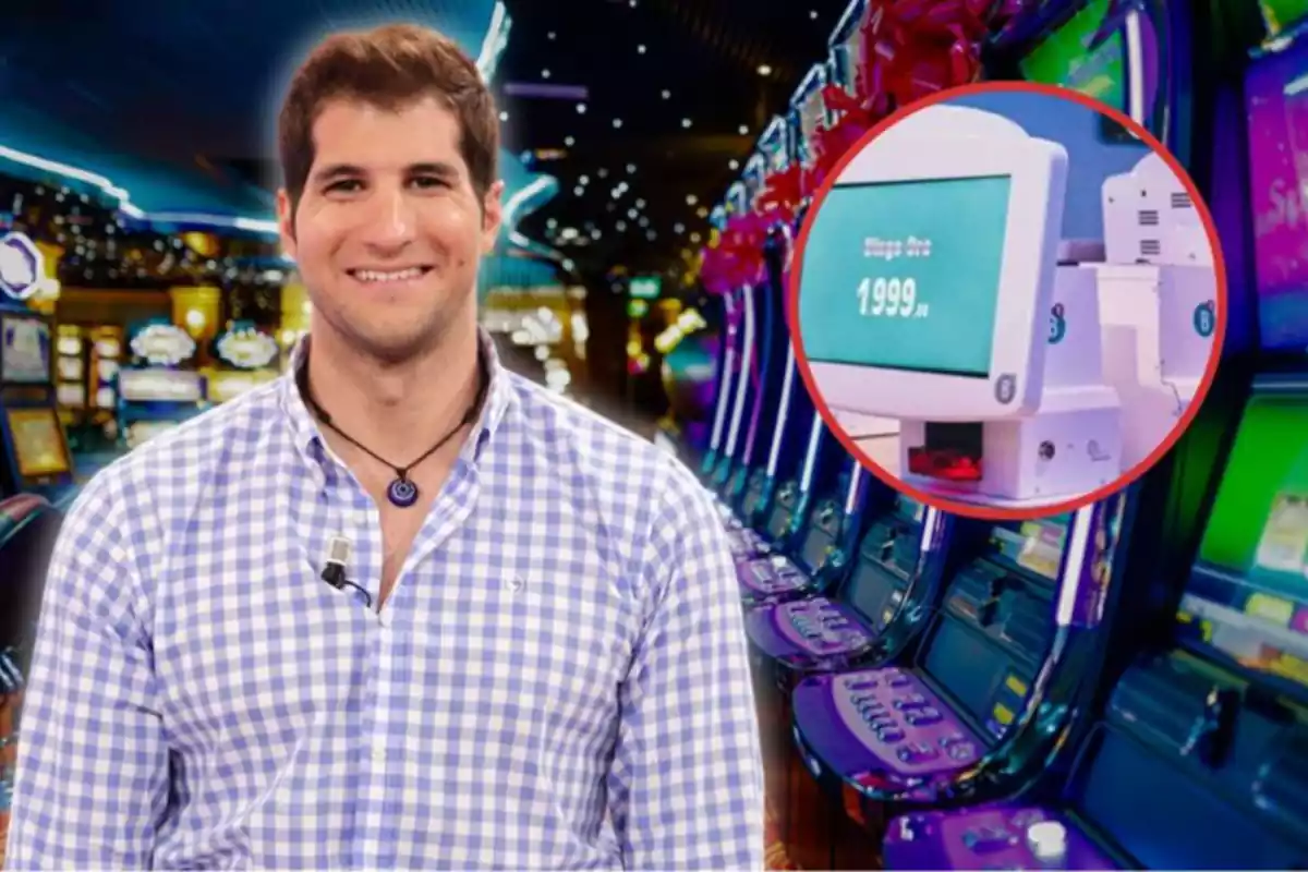 Julián Contreras Jr. sobre un fondo de un casino y al lado una redonda con una ptanlla que señala un bingo y el número 1999