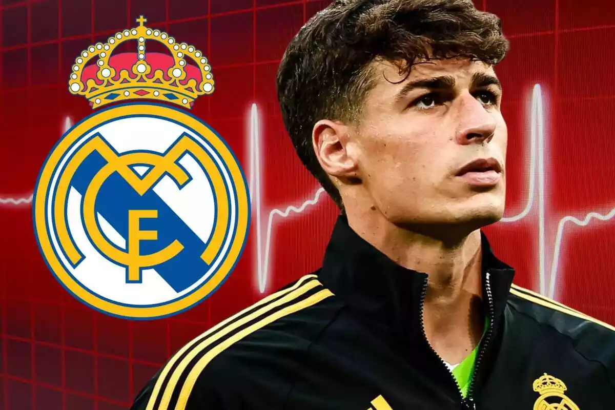 Montaje de Kepa con el escudo del Real Madrid