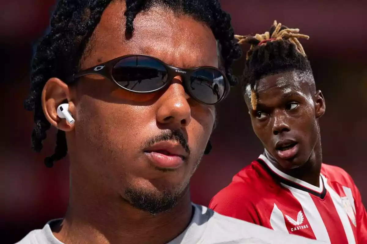 Jules Koundé con gafas y auriculares junto a Nico Williams