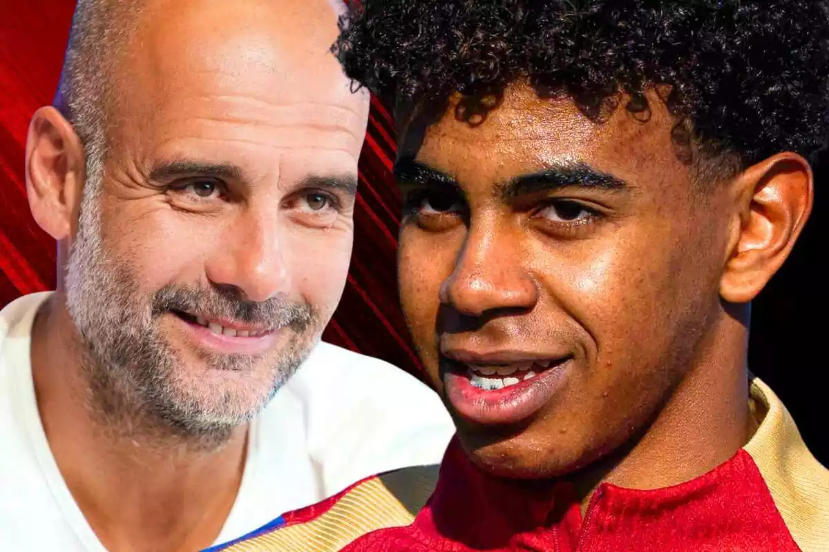 Lamine Yamal junto a Pep Guardiola con una gran sonrisa