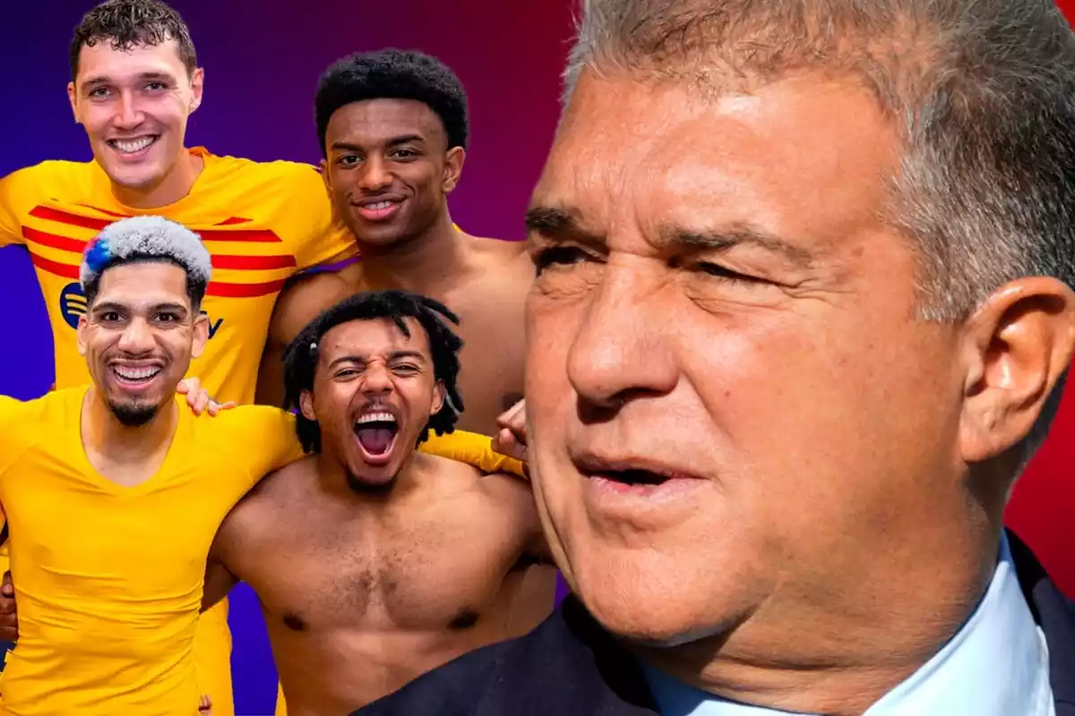 Joan Laporta mirando de perfil a todos sus defensas del Barcelona