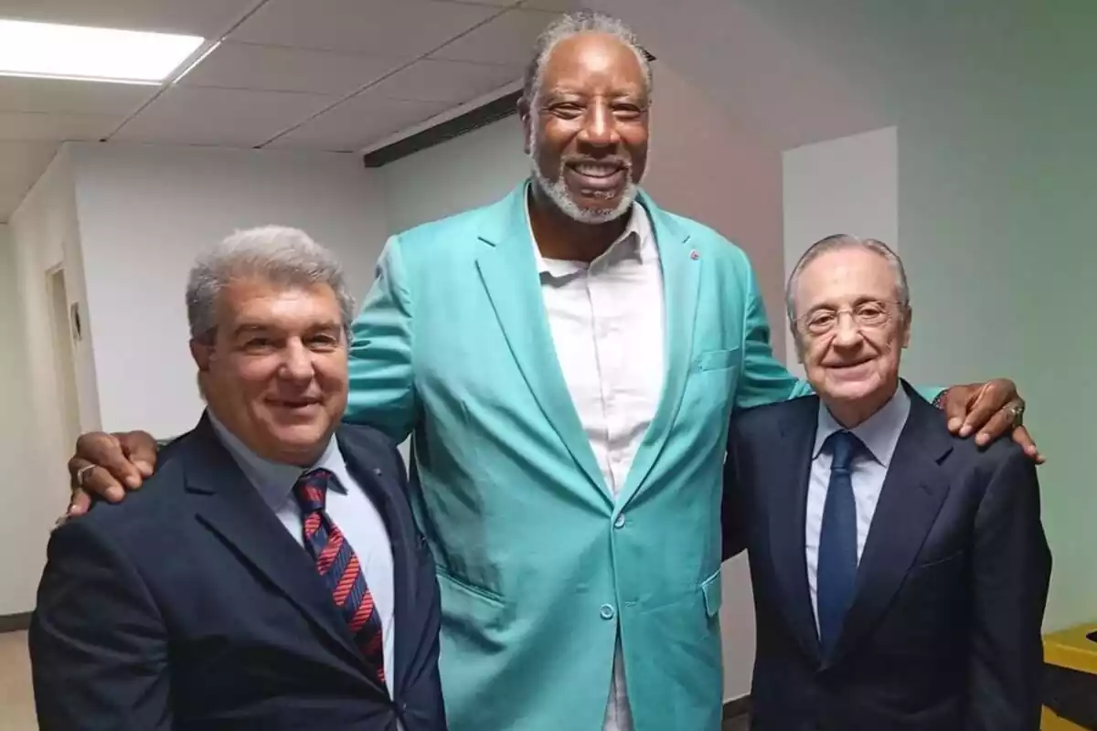 Joan Laporta, Audie Norris y Florentino Pérez