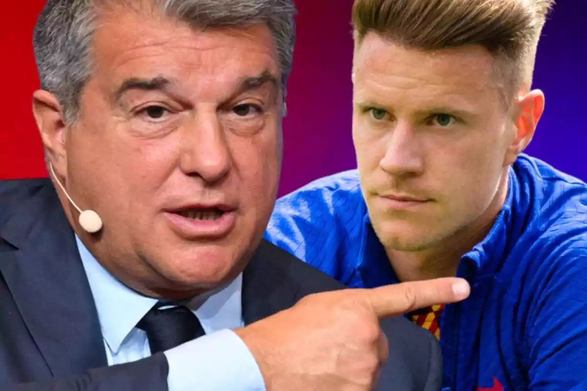 Joan Laporta apunta con el dedo a Ter Stegen