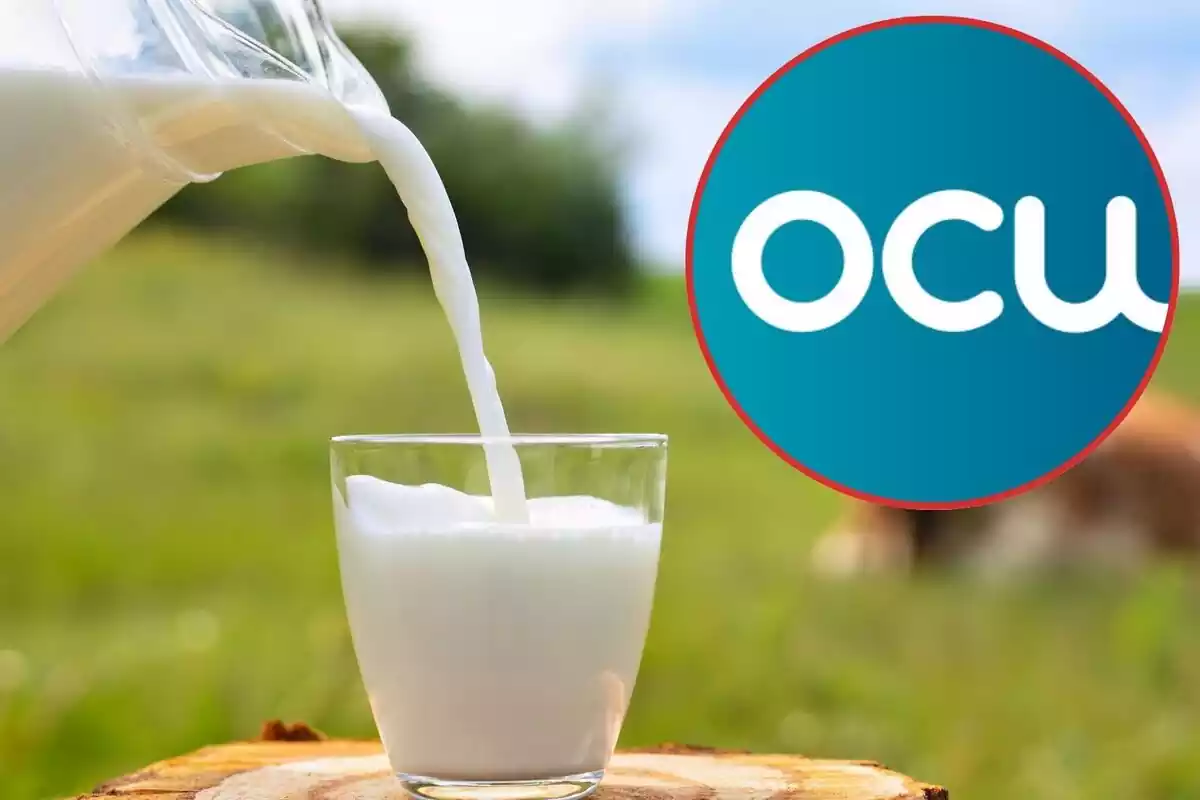 Vaso de leche y logo de la OCU