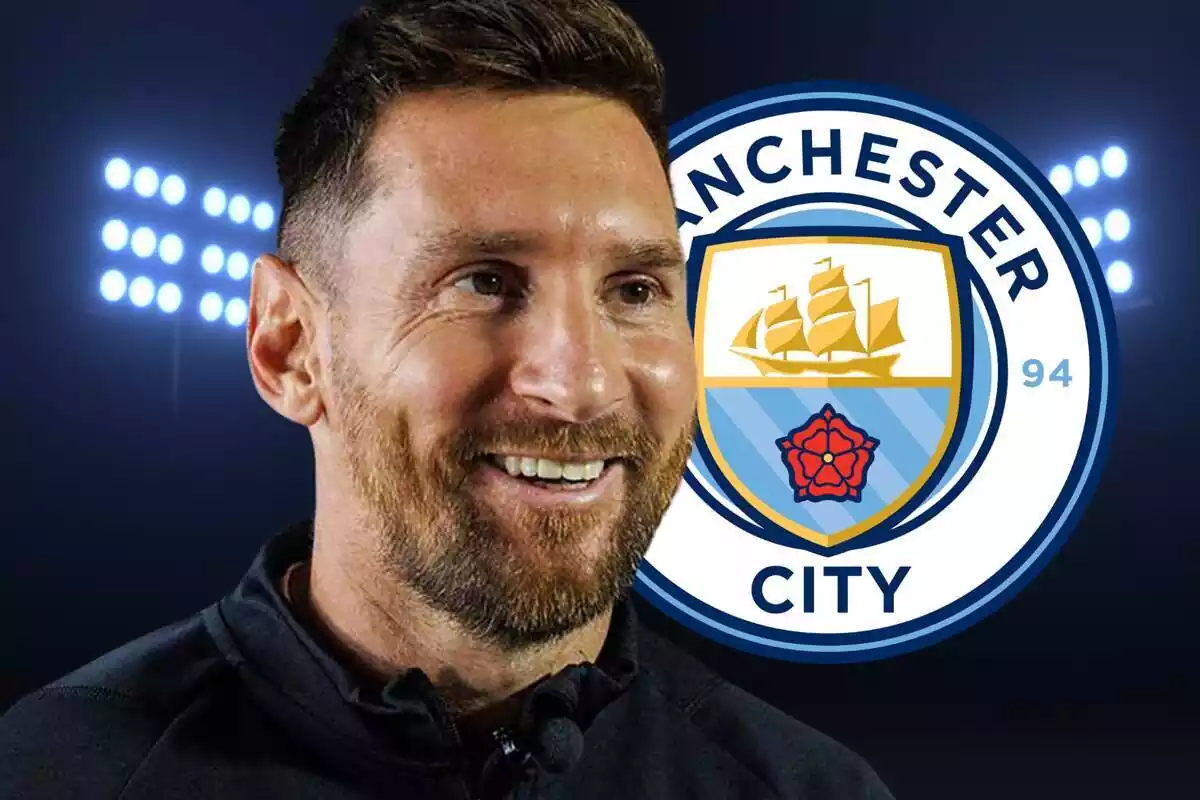 Montaje de Leo Messi con el escudo del Manchester City