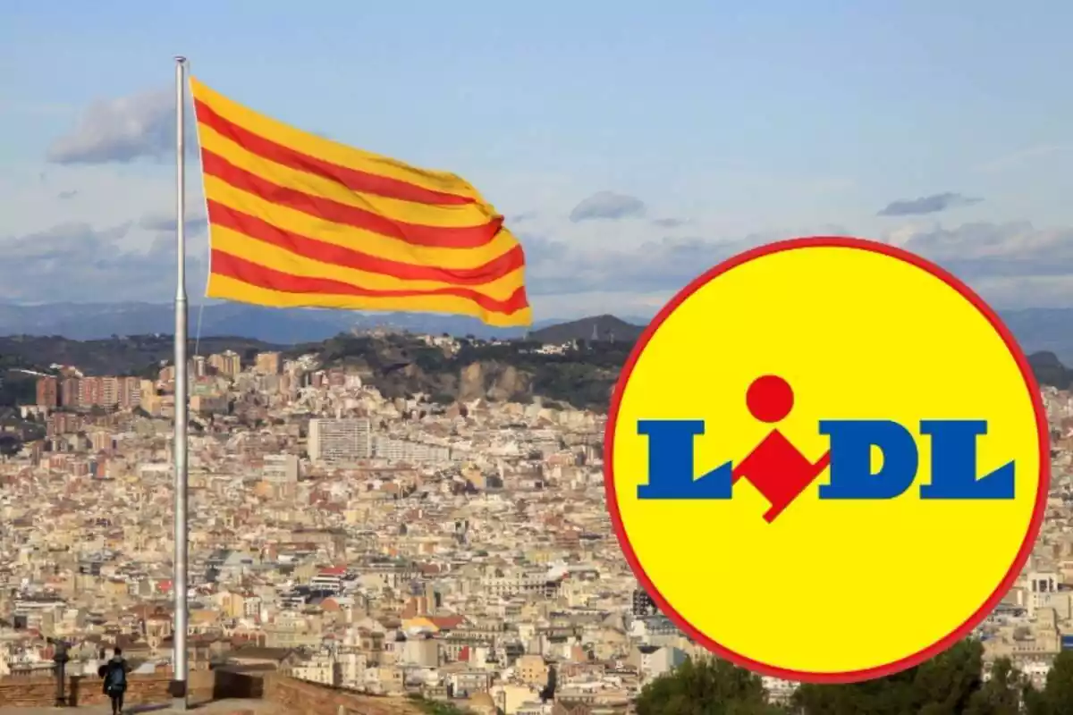 Bandera de Cataluña y logo de Lidl