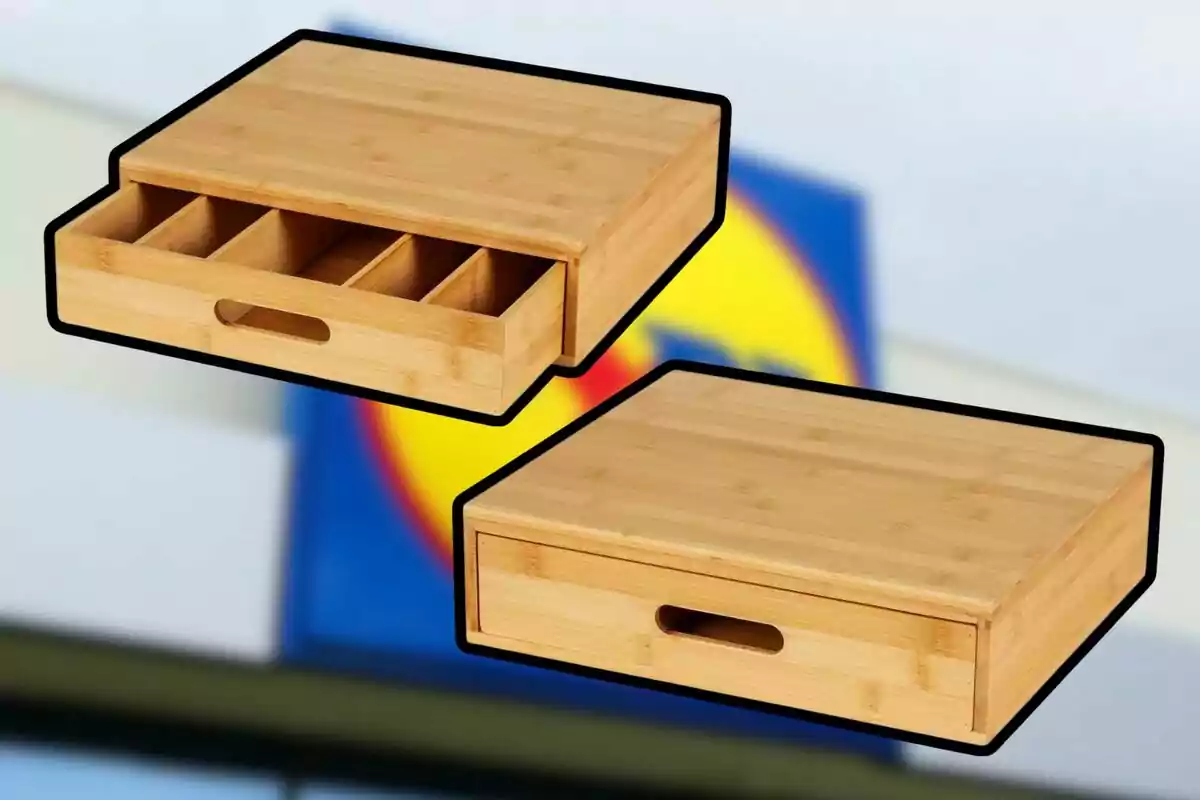 Caja organizadora de bambú con compartimentos y un cajón cerrado, ideal para almacenar utensilios pequeños Caja organizadora de bambú con compartimentos y un cajón cerrado, ideal para almacenar utensilios pequeños