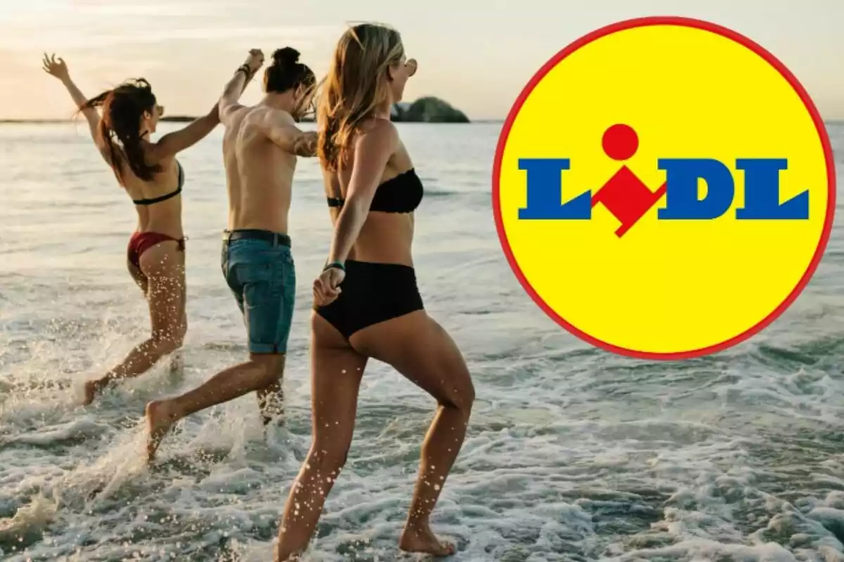 Tres personas corren en la playa mientras el logo de Lidl aparece en la esquina derecha de la imagen.