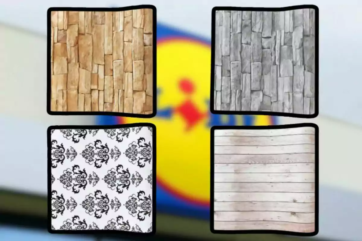 Cuatro muestras de texturas diferentes enmarcadas sobre un fondo borroso. Cuatro muestras de texturas diferentes enmarcadas sobre un fondo borroso.