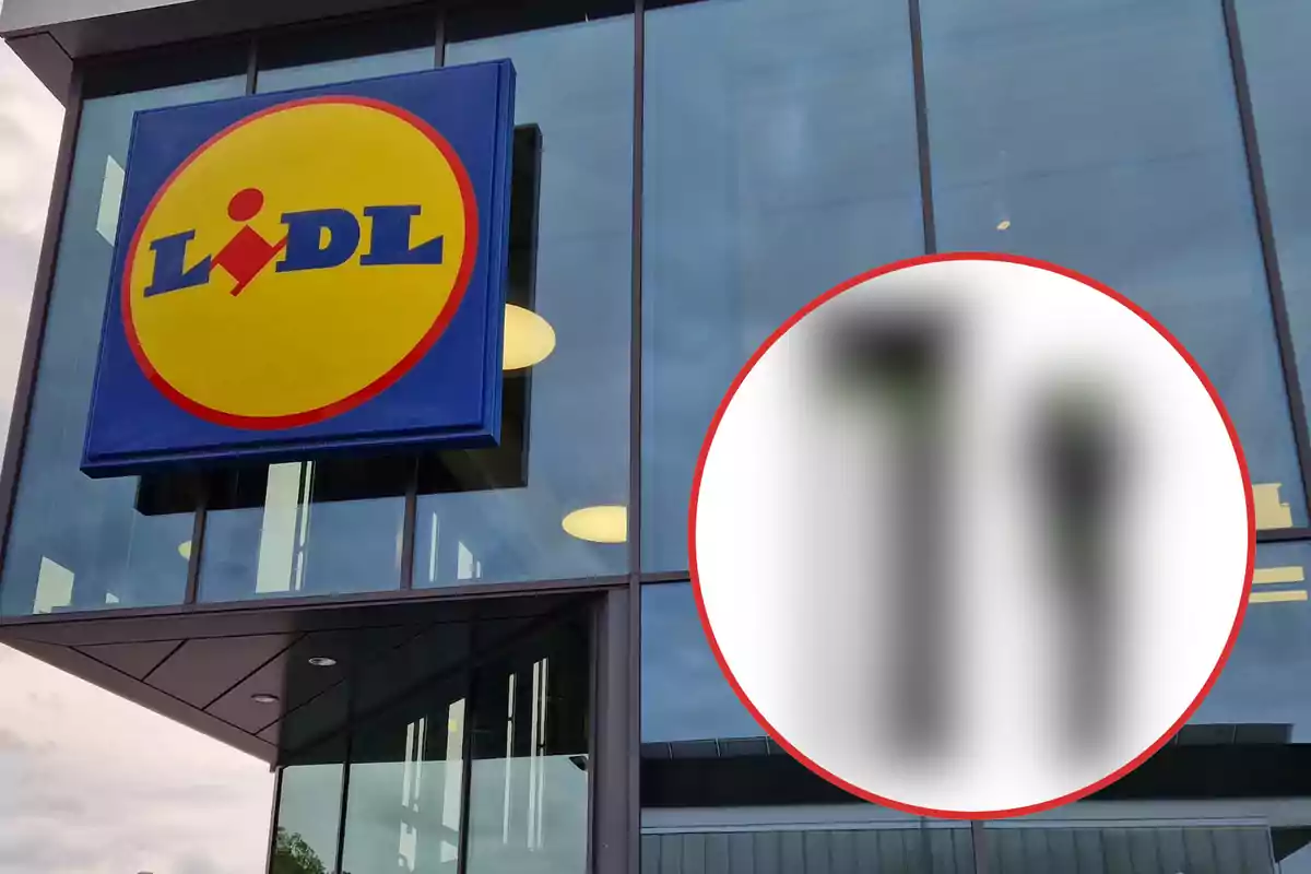 Imagen de la fachada de una tienda Lidl con un logotipo grande y colorido, y un círculo borroso en la esquina inferior derecha.